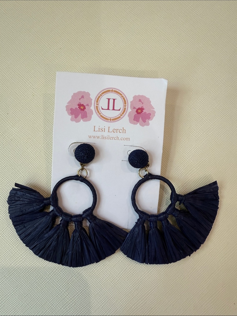 Lisi Lerch Navy Raffia Fan Drop Earrings